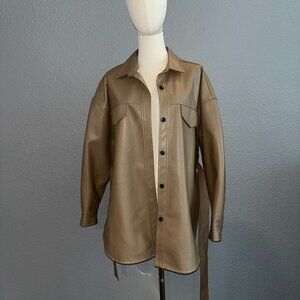 STORETS RAYNA BELTED PLEATHER SHIRT JACKET SHACKET OVERSIZED MADE IN KOREA - S/M